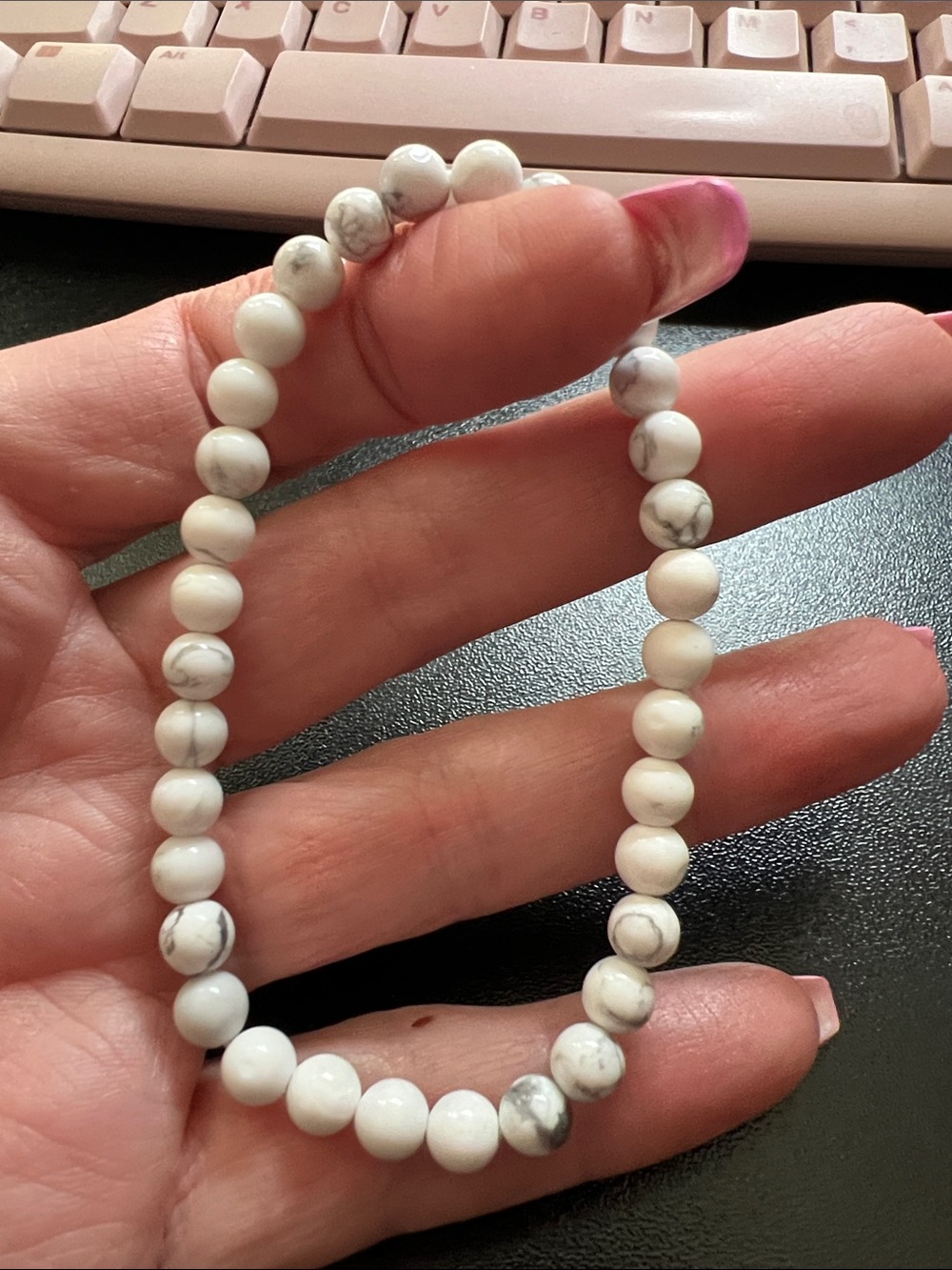 White Howlite 3-4mm Beaded Stretch Bracelet - Women Jewelry